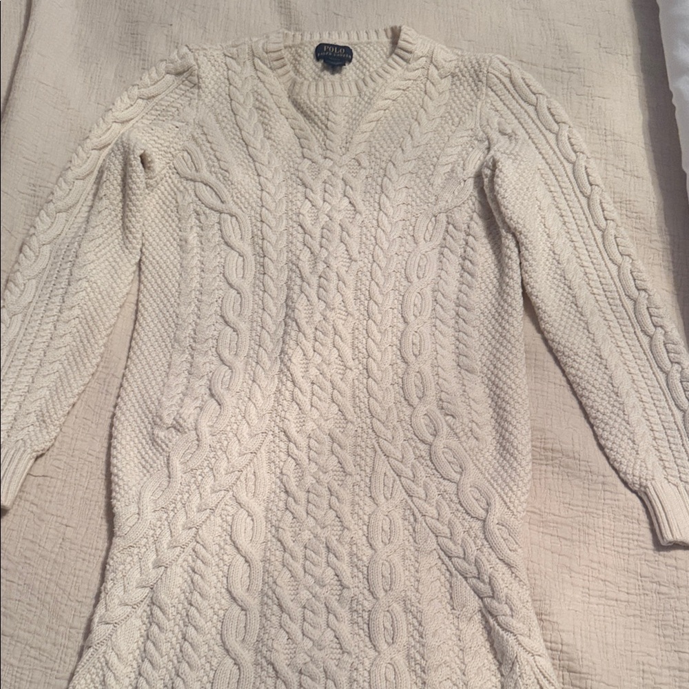 Ralph Lauren Cream Cable Knit V-Neck Pullover